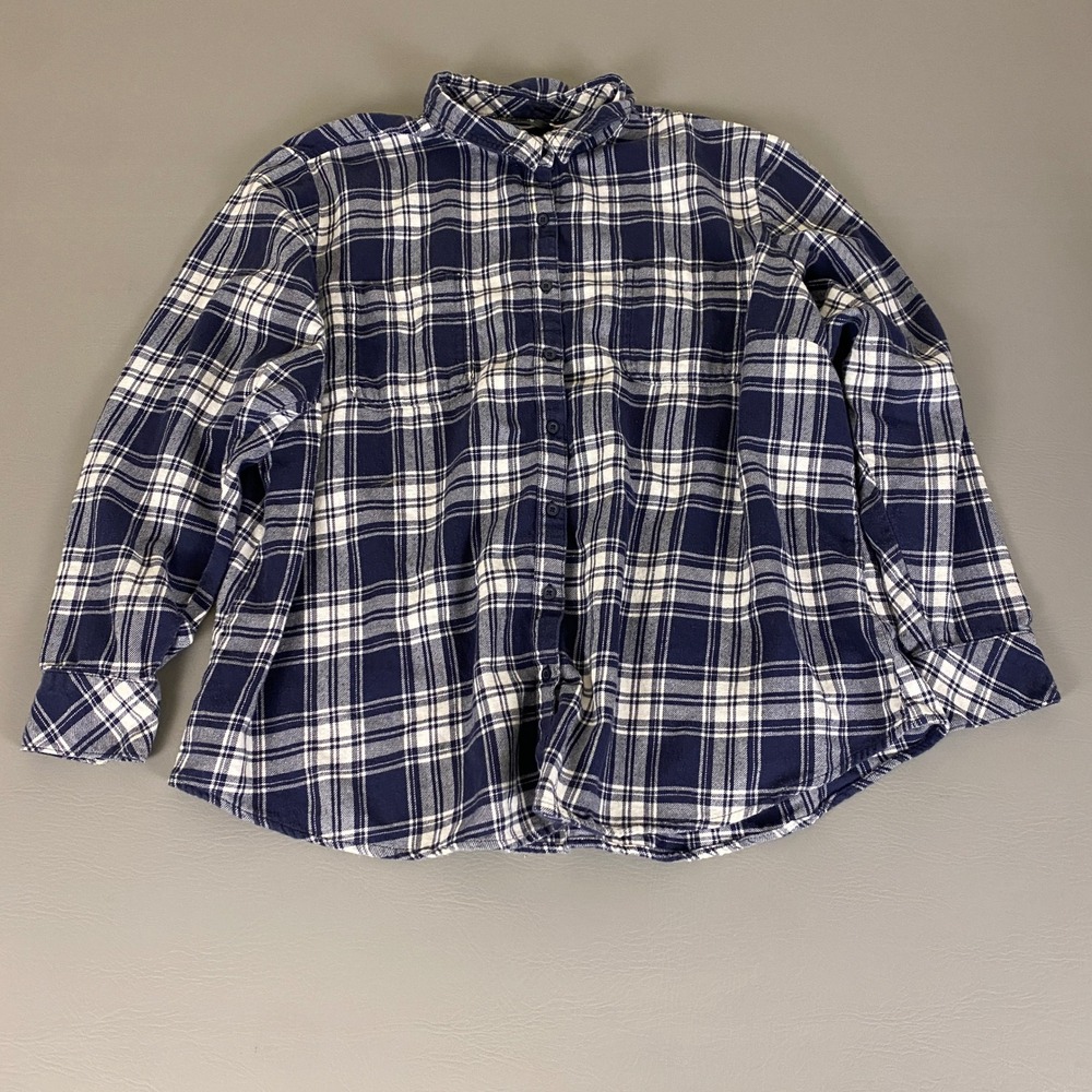 Riders by Lee Flannel Shirt Women's 2X Blue White Plaid Long Button Up *Stained‎